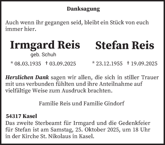 Traueranzeige von Irmgard Reis von trierischer_volksfreund