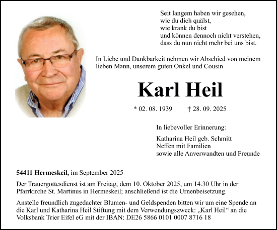 Traueranzeige von Karl Heil von trierischer_volksfreund
