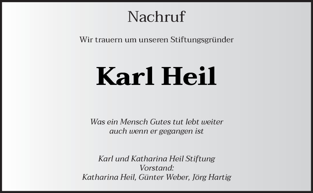  Traueranzeige für Karl Heil vom 04.10.2025 aus trierischer_volksfreund