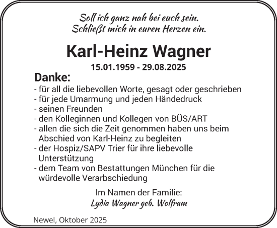 Traueranzeige von Karl-Heinz Wagner von trierischer_volksfreund