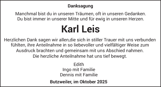 Traueranzeige von Karl Leis von trierischer_volksfreund