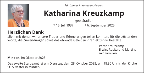 Traueranzeige von Katharina Kreuzkamp von trierischer_volksfreund