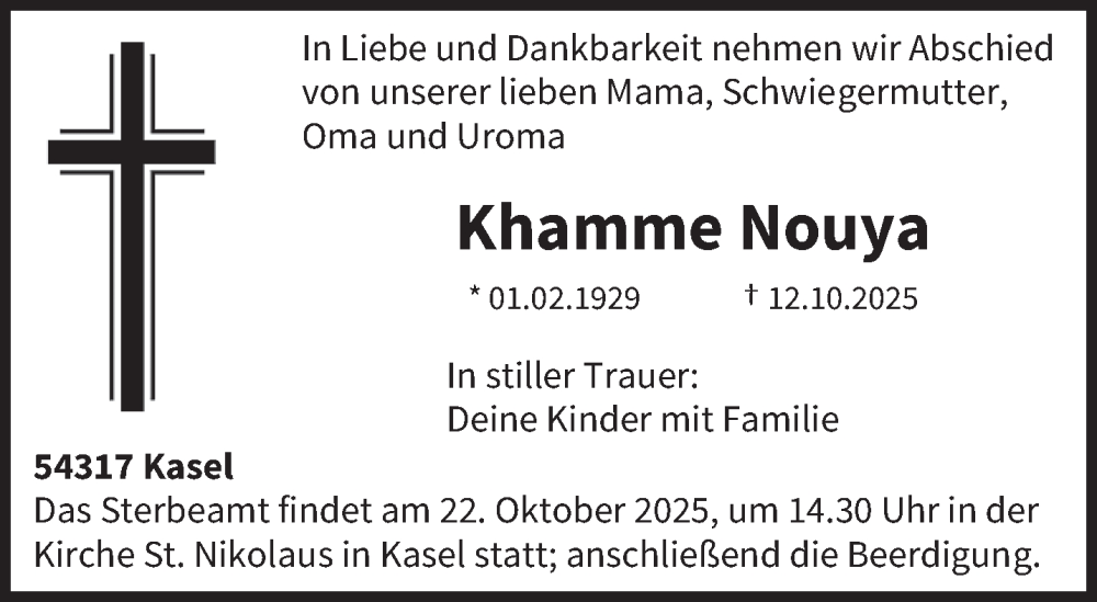  Traueranzeige für Khamme Nouya vom 18.10.2025 aus trierischer_volksfreund