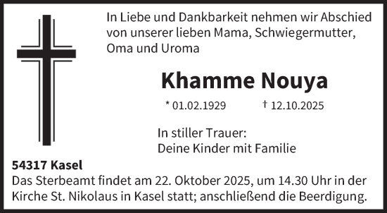 Traueranzeige von Khamme Nouya von trierischer_volksfreund