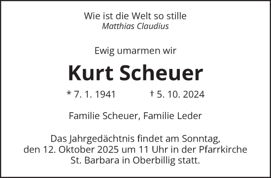 Traueranzeige von Kurt Scheuer von trierischer_volksfreund