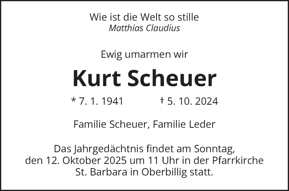  Traueranzeige für Kurt Scheuer vom 08.10.2025 aus trierischer_volksfreund