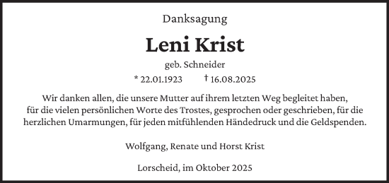 Traueranzeige von Leni Krist von trierischer_volksfreund