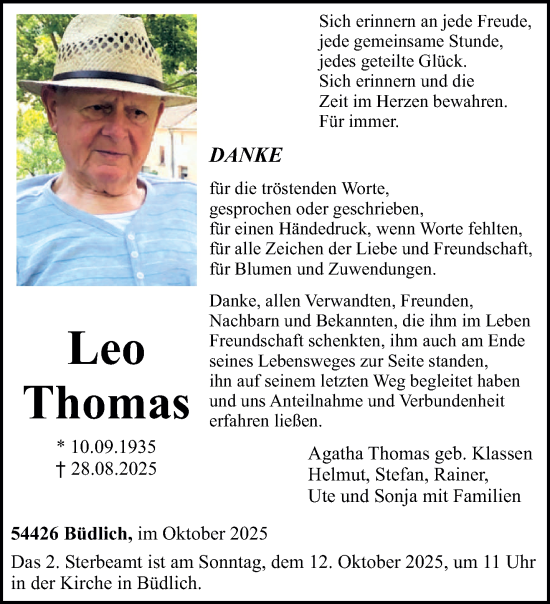 Traueranzeige von Leo Thomas von trierischer_volksfreund