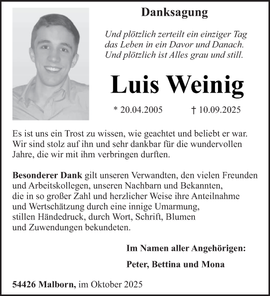 Traueranzeige von Luis Weinig von trierischer_volksfreund