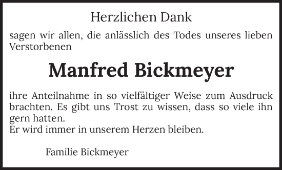 Traueranzeige von Manfred Bickmeyer von trierischer_volksfreund