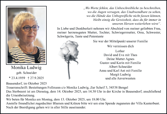 Traueranzeige von Margit Ludwig von trierischer_volksfreund