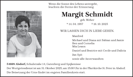 Traueranzeige von Margit Schmidt von trierischer_volksfreund