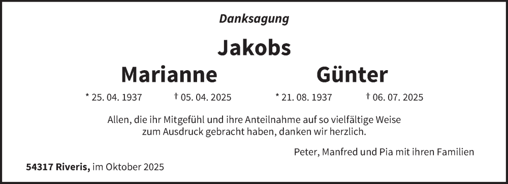  Traueranzeige für Marianne Günter vom 04.10.2025 aus trierischer_volksfreund