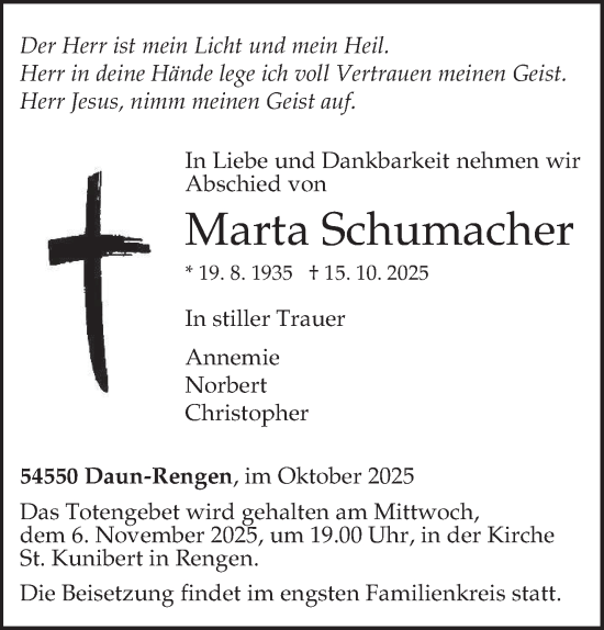 Traueranzeige von Marta Schumacher von trierischer_volksfreund