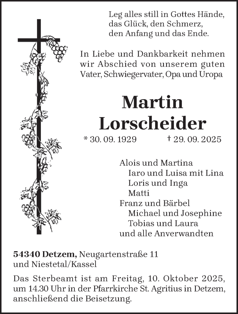  Traueranzeige für Martin Lorscheider vom 04.10.2025 aus trierischer_volksfreund