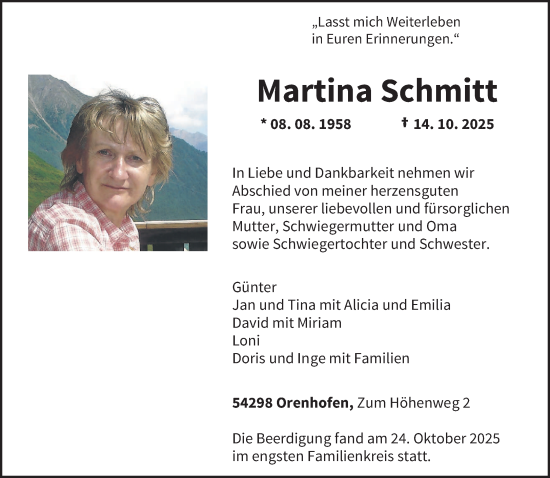 Traueranzeige von Martina Schmitt von trierischer_volksfreund