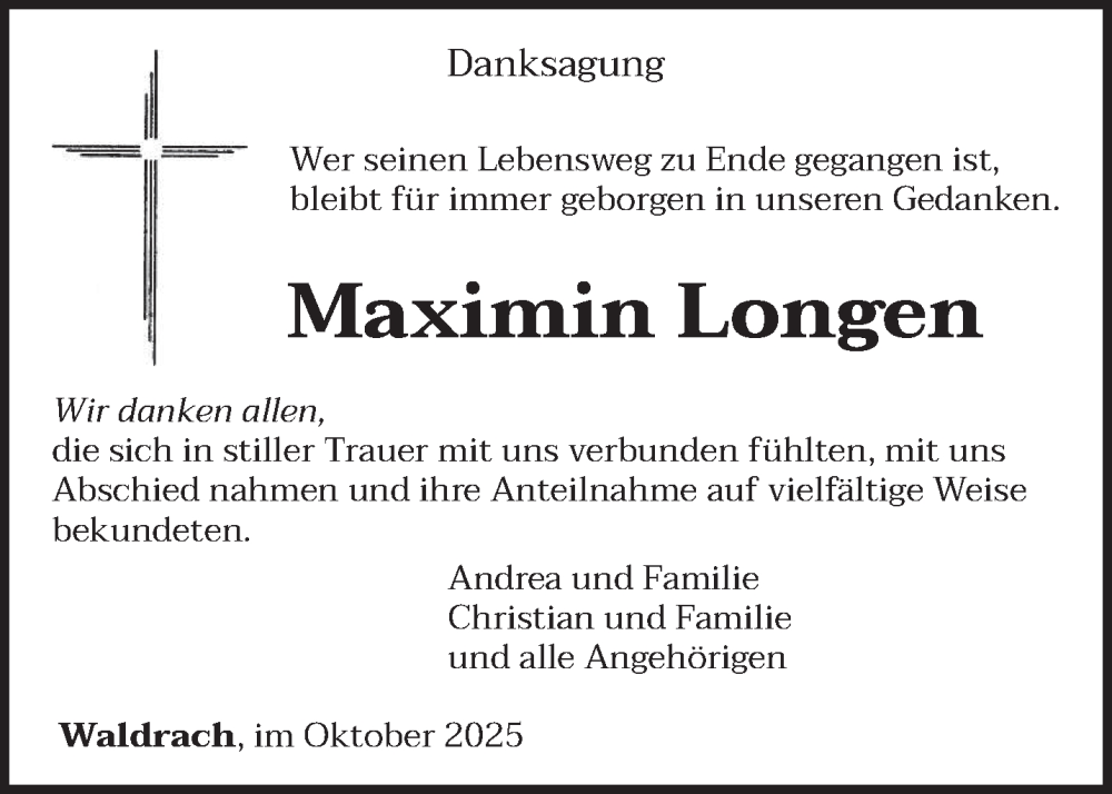  Traueranzeige für Maximin Longen vom 04.10.2025 aus trierischer_volksfreund