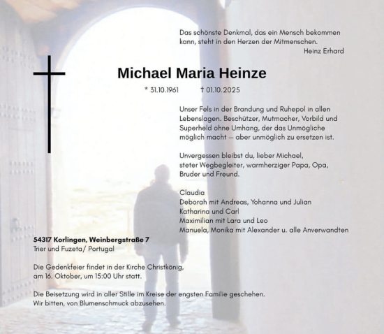 Traueranzeige von Michael Maria Heinze von trierischer_volksfreund