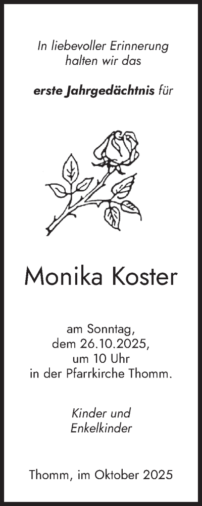 Traueranzeige von Monika Koster von trierischer_volksfreund