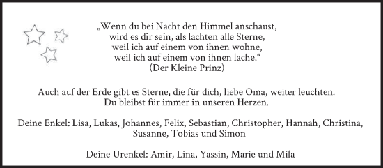 Traueranzeige von Oma  von trierischer_volksfreund