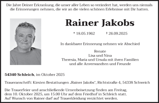 Traueranzeige von Rainer Jakobs von trierischer_volksfreund