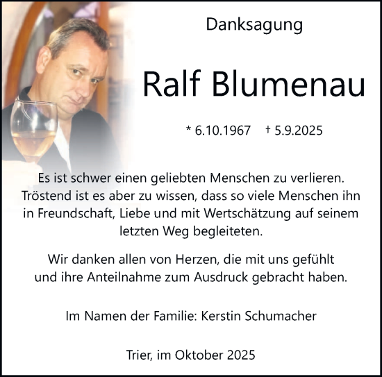 Traueranzeige von Ralf Blumenau von trierischer_volksfreund
