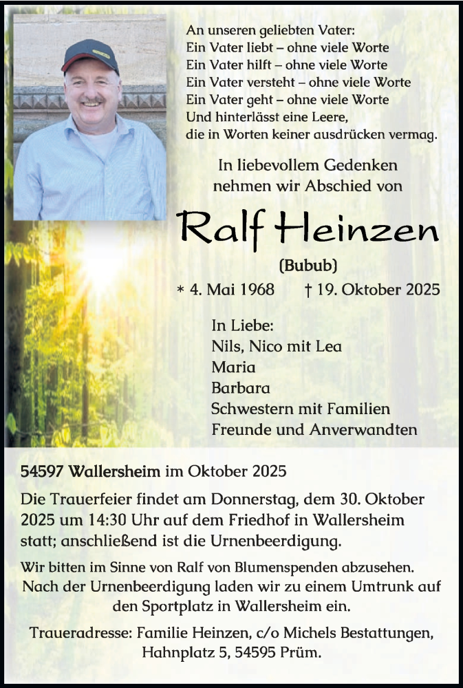  Traueranzeige für Ralf Heinzen vom 25.10.2025 aus trierischer_volksfreund