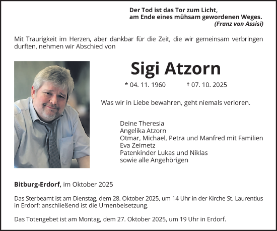 Traueranzeige von Sigi Atzorn von trierischer_volksfreund