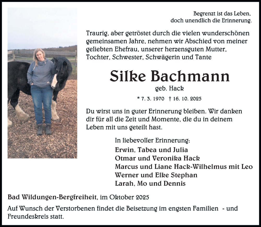  Traueranzeige für Silke Bachmann vom 25.10.2025 aus trierischer_volksfreund