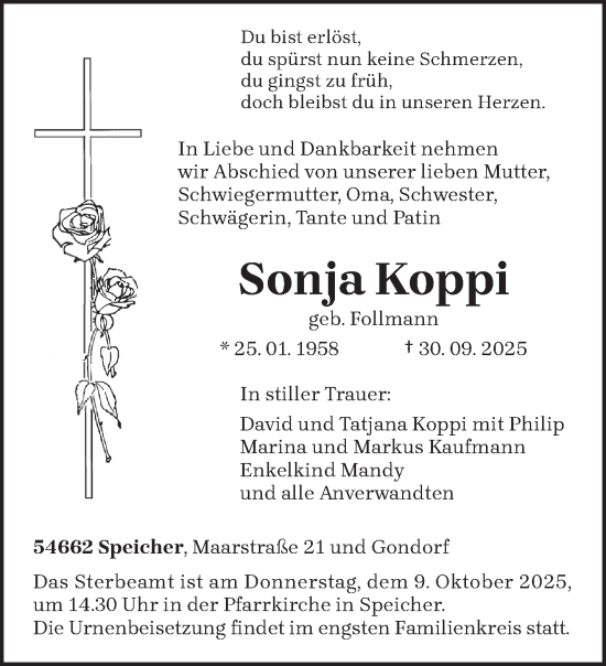 Traueranzeige von Sonja Koppi von trierischer_volksfreund