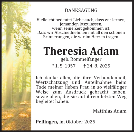 Traueranzeige von Theresia Adam von trierischer_volksfreund