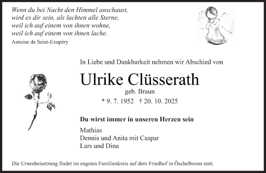 Traueranzeige von Ulrike Clüsserath von trierischer_volksfreund