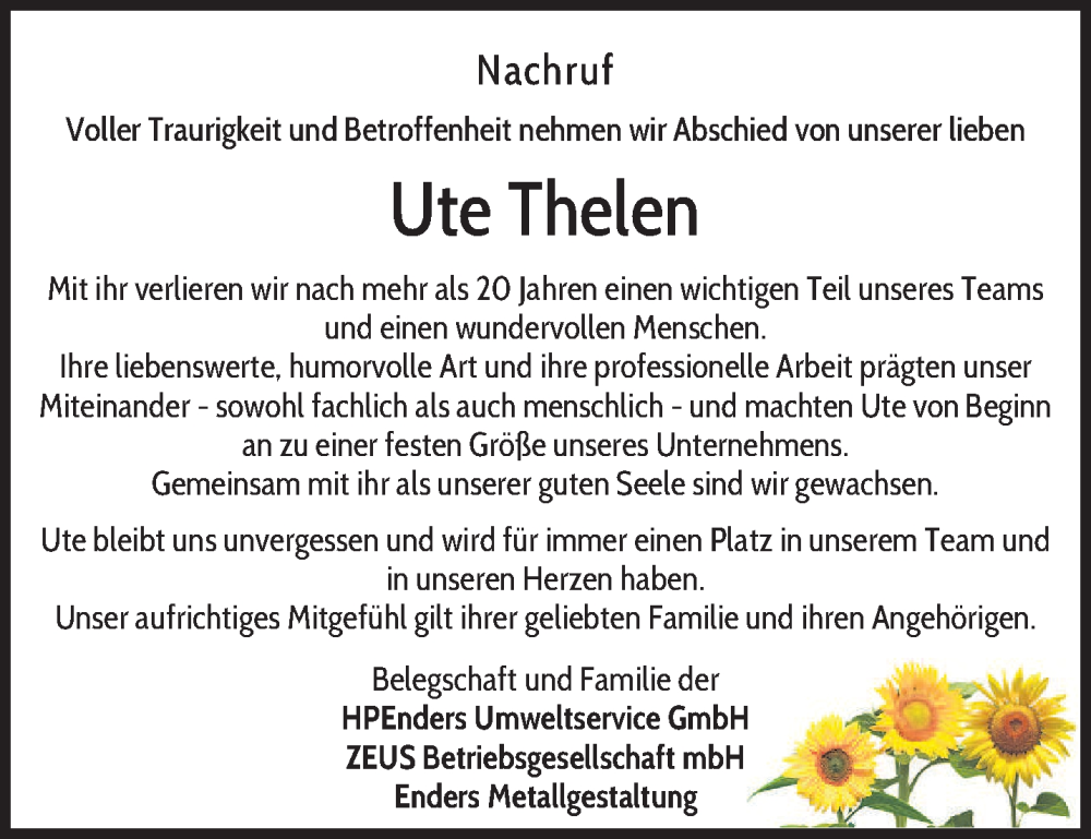  Traueranzeige für Ute Thelen vom 04.10.2025 aus trierischer_volksfreund