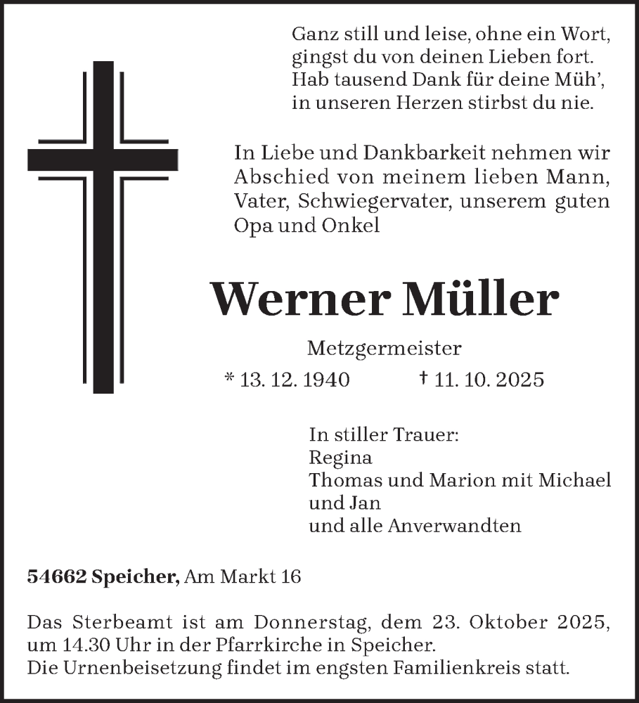  Traueranzeige für Werner Müller vom 18.10.2025 aus trierischer_volksfreund