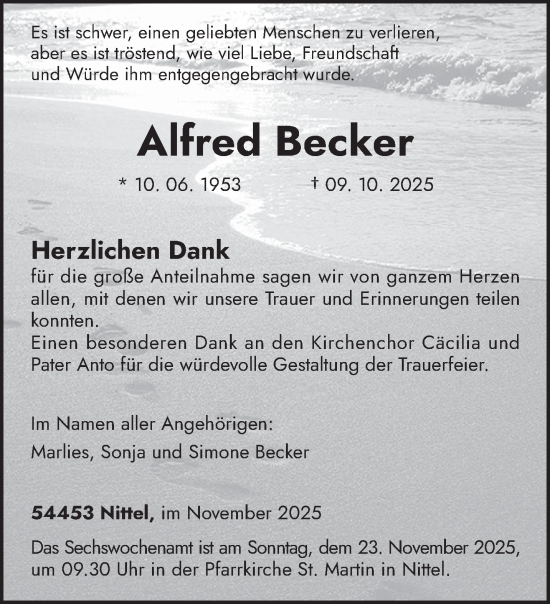 Traueranzeige von Alfred Becker von trierischer_volksfreund
