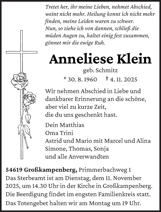 Traueranzeige von Anneliese Klein von trierischer_volksfreund
