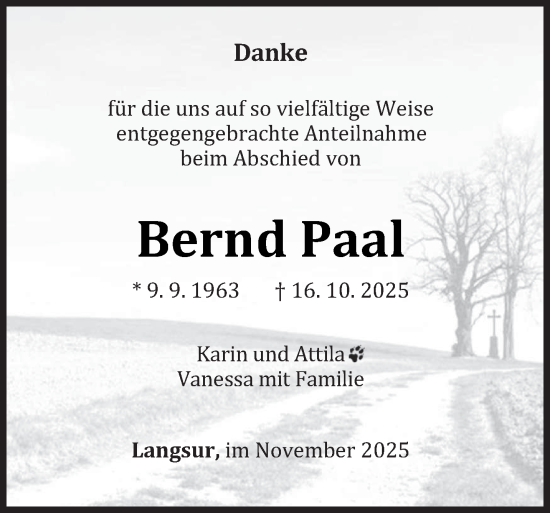 Traueranzeige von Bernd Paal von trierischer_volksfreund