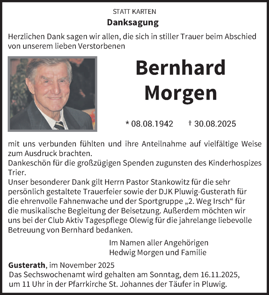  Traueranzeige für Bernhard Morgen vom 08.11.2025 aus trierischer_volksfreund