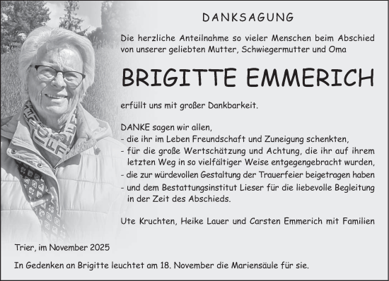 Traueranzeige von Brigitte Emmerich von trierischer_volksfreund