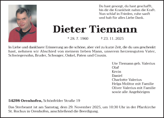 Traueranzeige von Dieter Tiemann von trierischer_volksfreund