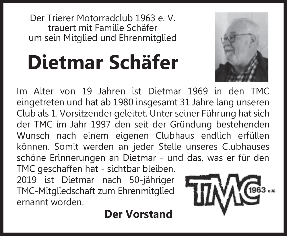  Traueranzeige für Dietmar Schäfer vom 19.11.2025 aus trierischer_volksfreund