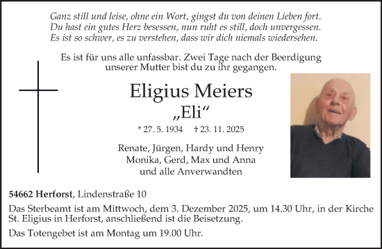 Traueranzeige von Eligius Meiers von trierischer_volksfreund