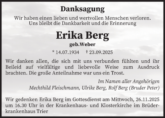 Traueranzeige von Erika Berg von trierischer_volksfreund