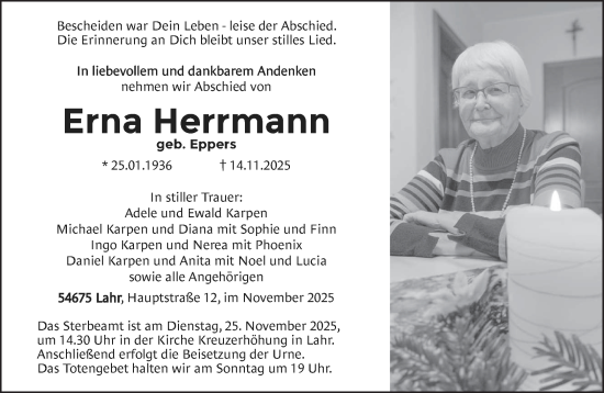 Traueranzeige von Erna Herrmann von trierischer_volksfreund