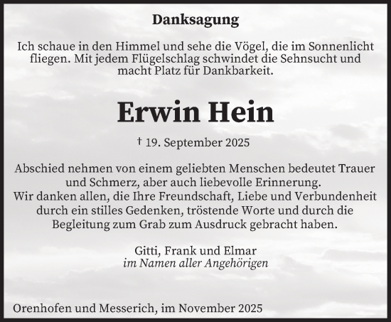 Traueranzeige von Erwin Hein von trierischer_volksfreund