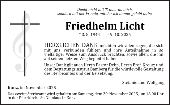Traueranzeige von Friedhelm Licht von trierischer_volksfreund
