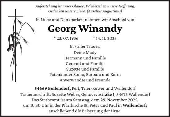 Traueranzeige von Georg Winandy von trierischer_volksfreund
