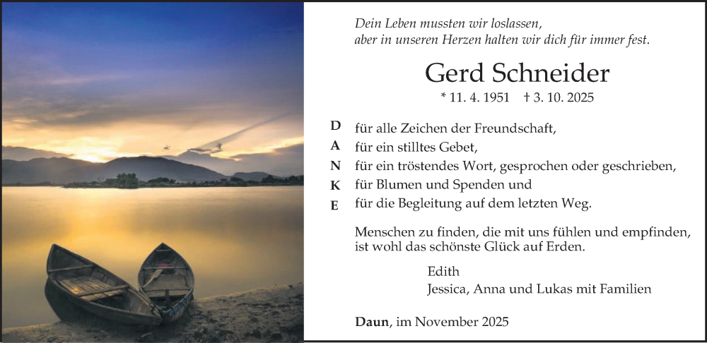  Traueranzeige für Gerd Schneider vom 22.11.2025 aus trierischer_volksfreund