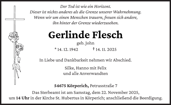 Traueranzeige von Gerlinde Flesch von trierischer_volksfreund