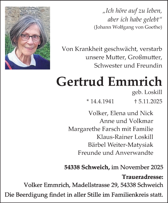 Traueranzeige von Gertrud Emmrich von trierischer_volksfreund